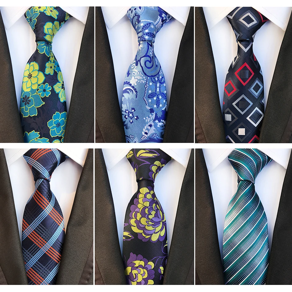 

RBOCOTT Mens Silk Tie 8cm Fashion Floral Ties Plaid Necktie Striped Ties Blue Yellow Green For Men Business Wedding Accessories