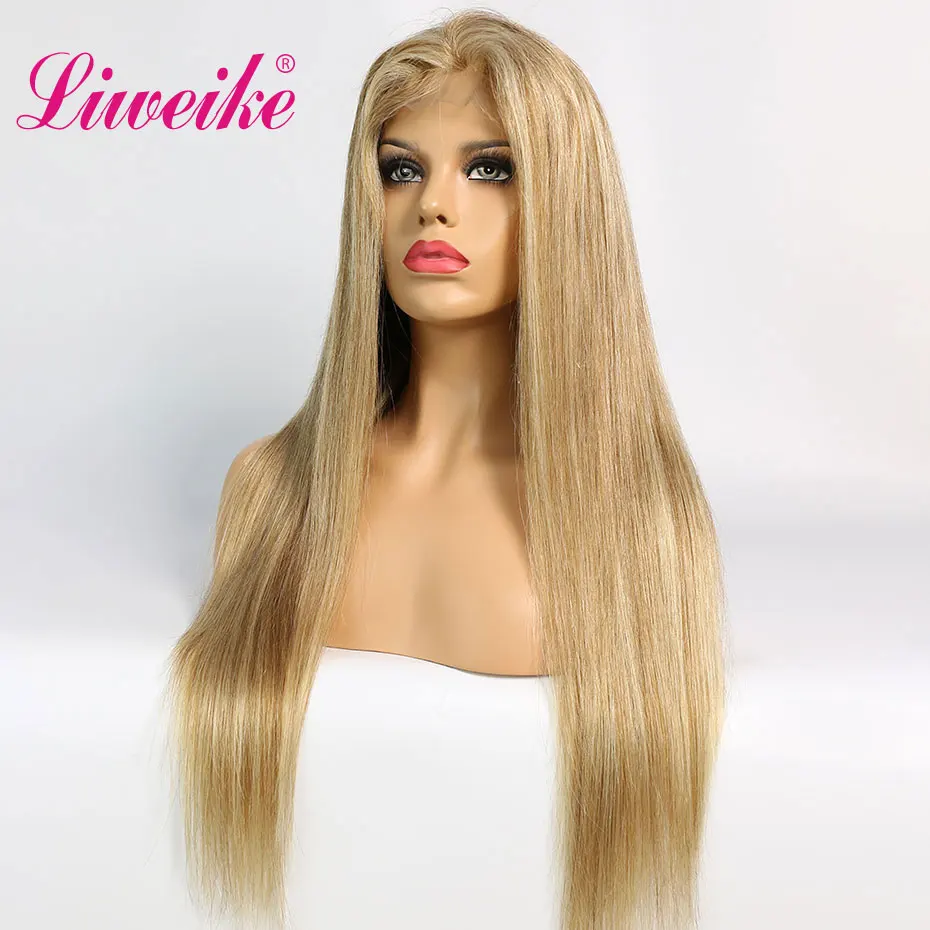 Liweike цвет P8/613 прямые 4*4 закрытие кружева парик 100% Remy человеческие волосы шитья