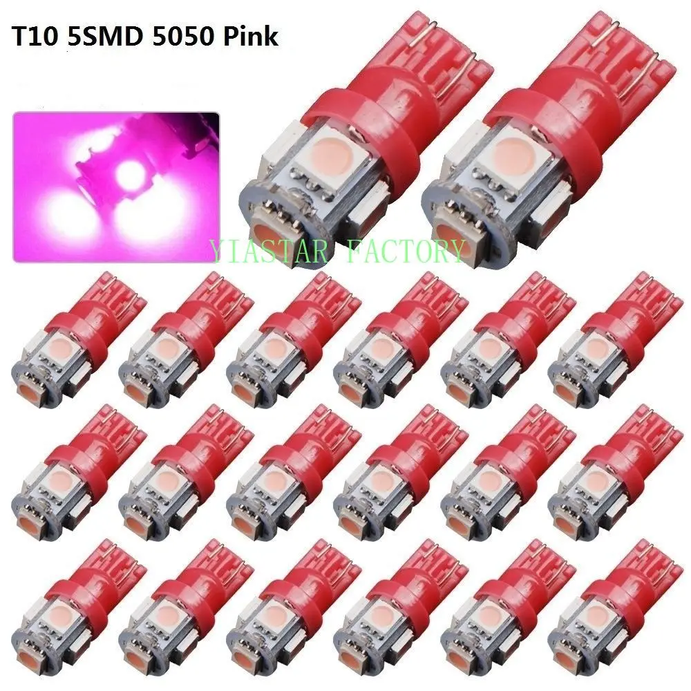 Yiastar 1000 шт./лот автомобиля t10 5led 194 168 192 W5W T10 5smd 5050 супер яркий светодиодный W5W 168 клин инструменты для дверцы боковая лампа - Испускаемый цвет: Розовый