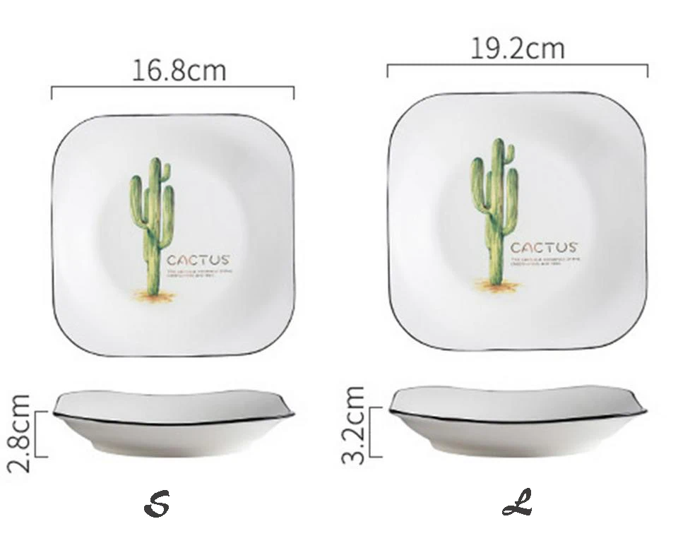 Кактус квадратный керамический поднос креативный растительный узор ювелирный десертный поднос высокая термостойкость твердое украшение блюда для хранения