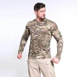 Тактическая камуфляжная Футболка мужская Военная дышащая быстросохнущая армейская футболка с длинным рукавом с круглым вырезом Верхняя