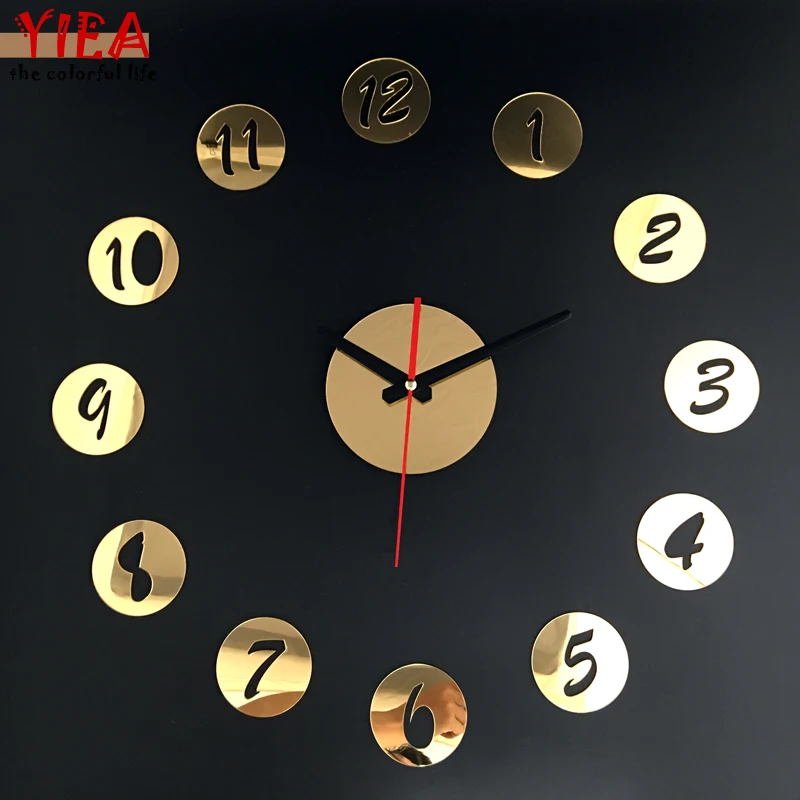 

3D Digital Retro Watch Circles Numbers Creative DIY Self Adhesive Acrylic Living Room Decoration Wall Clock Quartz mirror clock