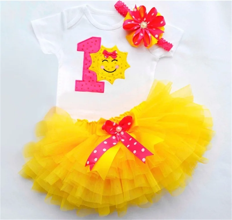 Одежда для маленьких девочек брендовая одежда для новорожденных, 1 год, день рождения Одежда для младенцев комплекты для малышей комбинезон+ повязка на голову+ юбка-пачка комплекты для малышей - Цвет: As Picture