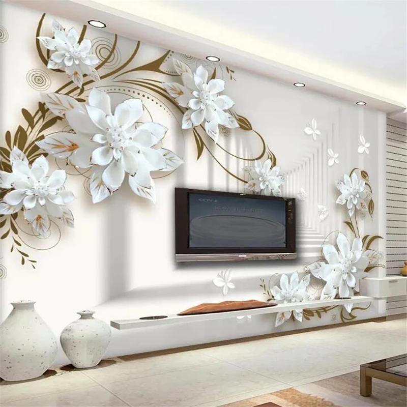 

wellyu wall papers home decor Custom wallpaper Modern minimalist 3D space embossed flowers TV background wall behang tapety