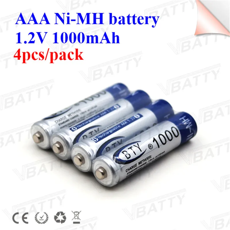 

Hot selling Ni-Mh battery cell for BTY AAA size 1.2V 1000mah high capacity rechargeable battery for Electric toothbrush/camera