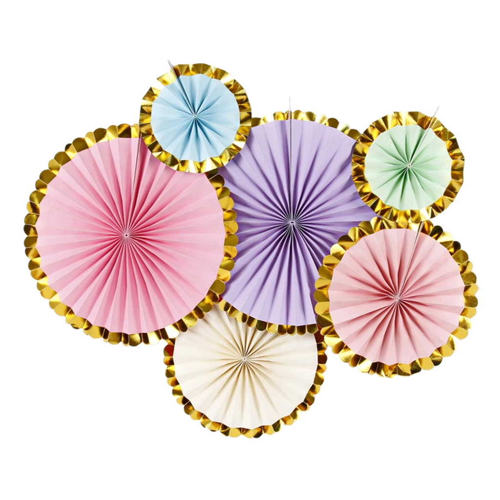 6pcs Colorful Tissue Paper Wheel Fans Rosettes Set Wall Photo Backdrop Wedding Birthday Baby Shower Party Hanging Decor
