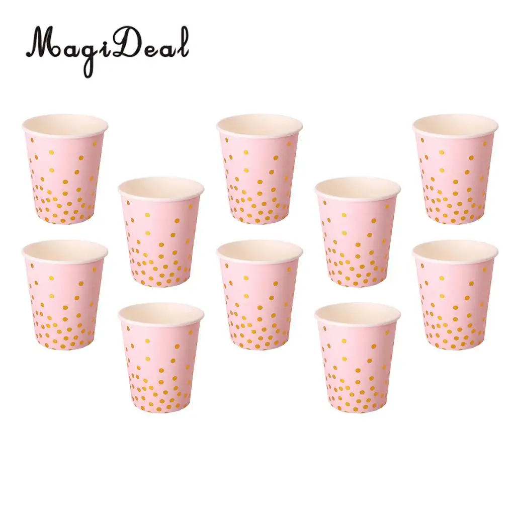 20 Set Glitter Gold Polka Dots Paper Plates and Cups Baby Shower Wedding Birthday Disposable Tableware