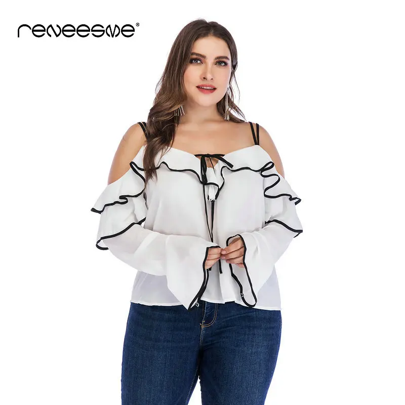 

plus size 4XL women blouses tops long sleeve lace up patchwork lace ladies blouse and shirts ruffles casual slash neck blusas