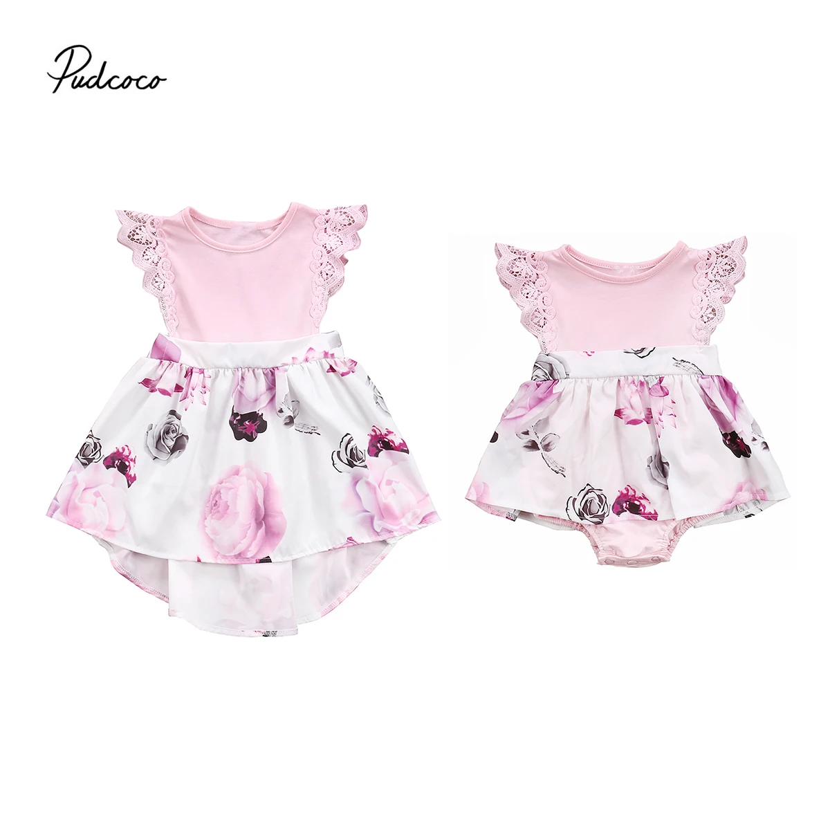 

2019 Brand Sister Matching Floral Lace Toddler Kids Girl Dress Newborn Baby Sisters Dress Sleveless Romper/Sundress Clothes 0-6T