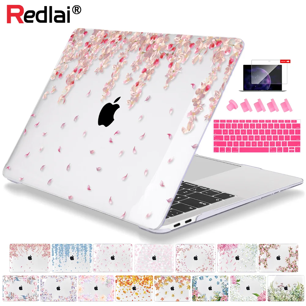 Чехол Redlai с кристаллами и цветами для MacBook Air 13 дюймов A1932 A2179 A2337 2020 Pro Retina 15 16