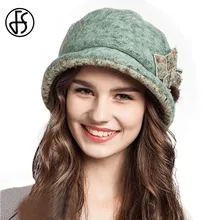 FS, женские шерстяные шапки, зимние, с широкими полями, модные, с цветком, Панама, теплая, складная, Рыбацкая шапка, зеленый, розовый, желтый, Боб, Chapeau Femme