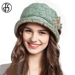 FS для женщин зеленый Curl поля Зимняя мода шерсть Цветочные Шляпы Рыбак кепки Розовый Фуксия желтый Chapeu ведро Боб шляпа Chapeau Femme
