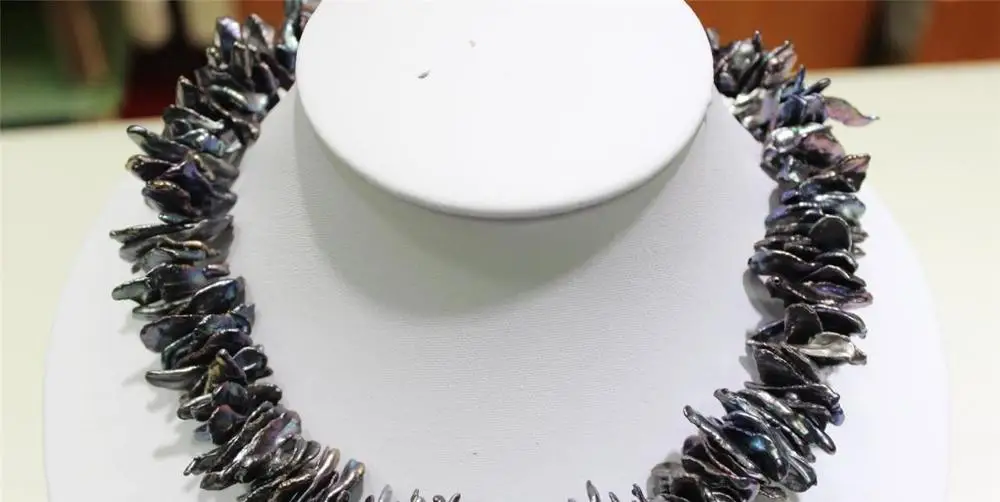 

FREE SHIPPING>>>@@ > Black keshi reborn pearl necklace 12x28mm-12x32mm 17.5INCH Alloy "Handmade" a(5.18)