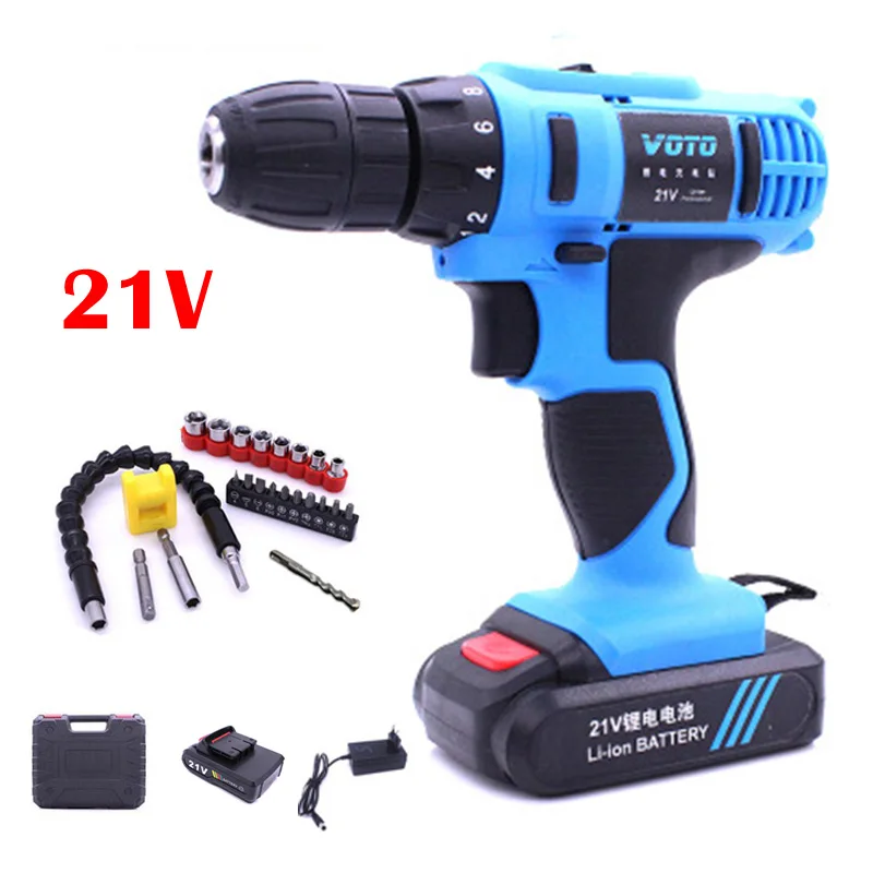 

21V 2-Speed Electric Cordless Drill Electric Screwdriver Rotary Tool Mini Lithium-Ion Battery Power Tools Rechargeable Screw Gun