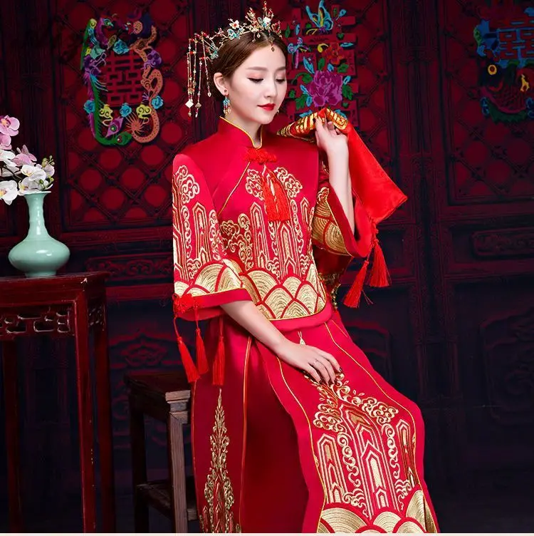 2018 модное женское китайское свадебное платье с кисточками свободное платье Cheongsam невесты Вечерние платья с длинным рукавом винтажная