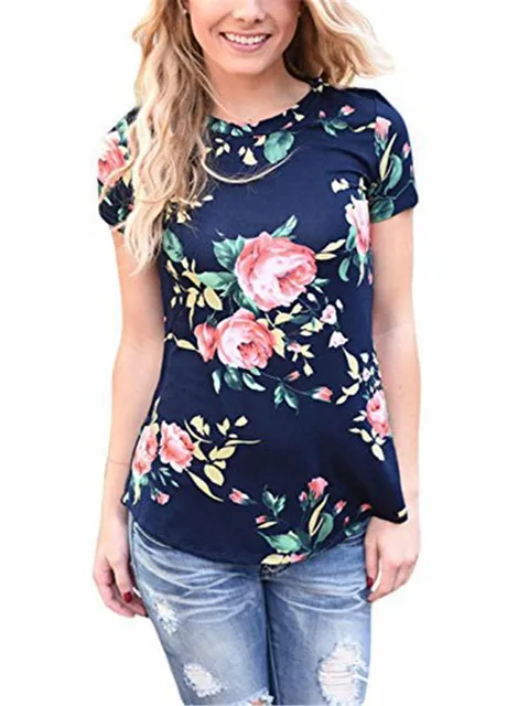 Aliexpress.com : Buy Print Pink Rose Flower Floral T Shirt Women Summer ...