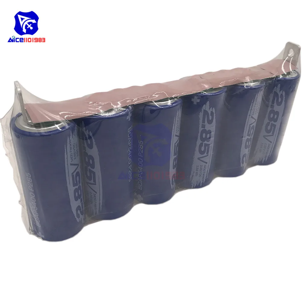 

Super Farad Capacitor 6PCS/Set 2.85V 3400F Super Capacitor with Protection Board Single Row 17V 566F Capacitance for Car