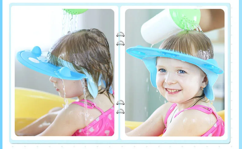 Детская Милая Регулируемая Шапочка с шампунем, милая шапочка с морским коньком для малышей, защита от шампуня, козырек для ванны, шапочка для мытья волос для ухода за ребенком