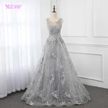 Винтажное серебряное кружевное вечернее платье бальное платье без рукавов официальное платье с открытой спиной YQLNNE