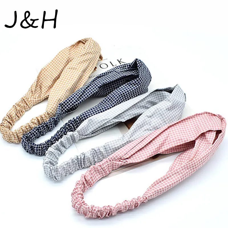 

Fashion Spring Summer Plaid Headband For Women Fabric Cross Knotted Bow Chiffon Floral Hair Band Korea Headdress ladies Hoop