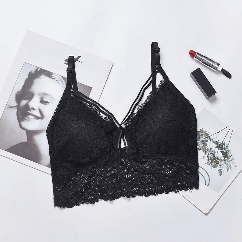 

Women's Padded Bras Lingerie Sleeveless Underwear Lace Flower Bra Vest Bustier Tank Tops Bralette Bra