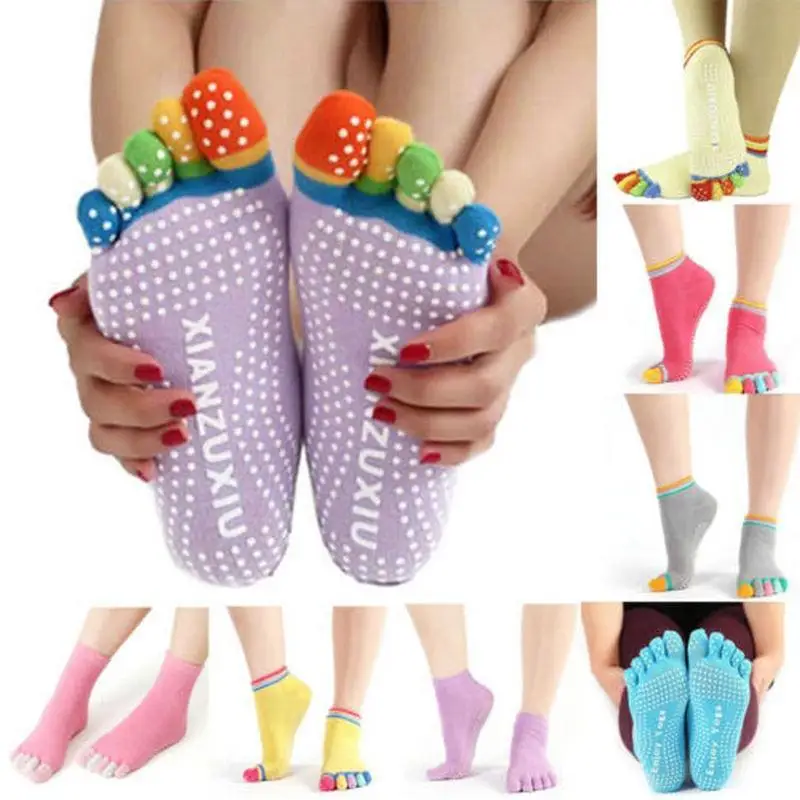 

Colorful Professional Sports Socks Fitness Cotton 5 Toes Socks For Women Pilates Non-slip Dance Socks Wholesale