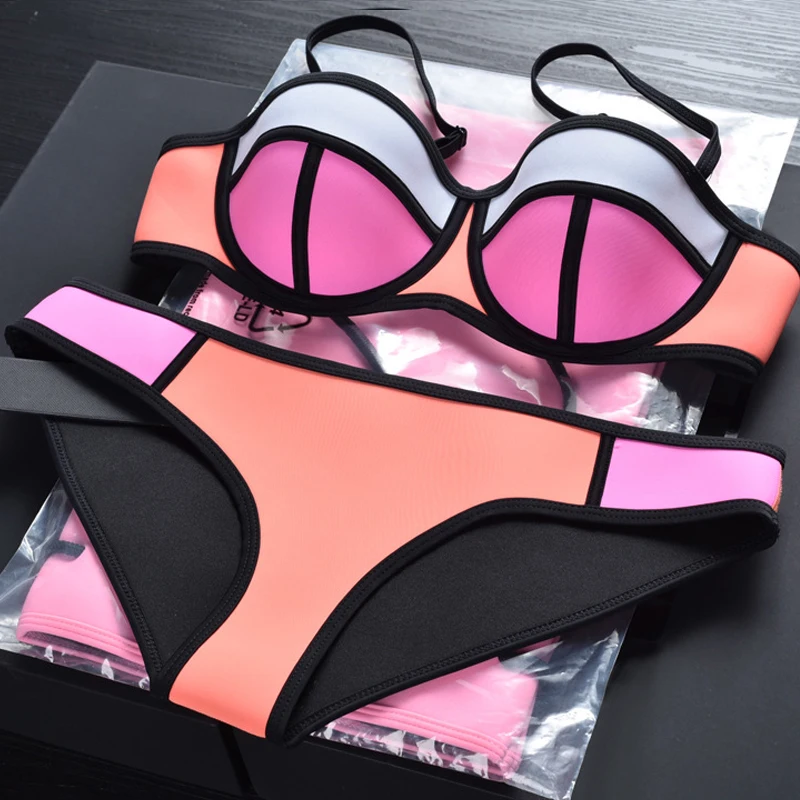 

[AP] Women Sexy Patchwork Swimwear Neoprene Bikini Sets Padding Swimsuit Women Swimwear Style Biquini Bath Suit
