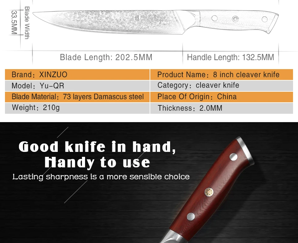 XINZUO 8 дюймов нож японский нож для мяса кухонные столовые приборы VG10 дамасский нож для нарезки Инструменты для барбекю Палисандр Ручка