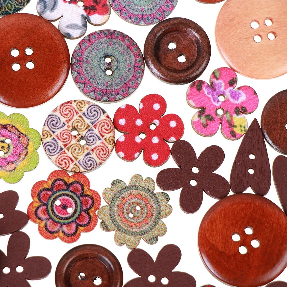

50Pcs Vintage Flower Heart Buttons Sewing Accessaries Clothing Wooden Buttons Scrapbooking Wood DIY Decorative Crafts Supplies