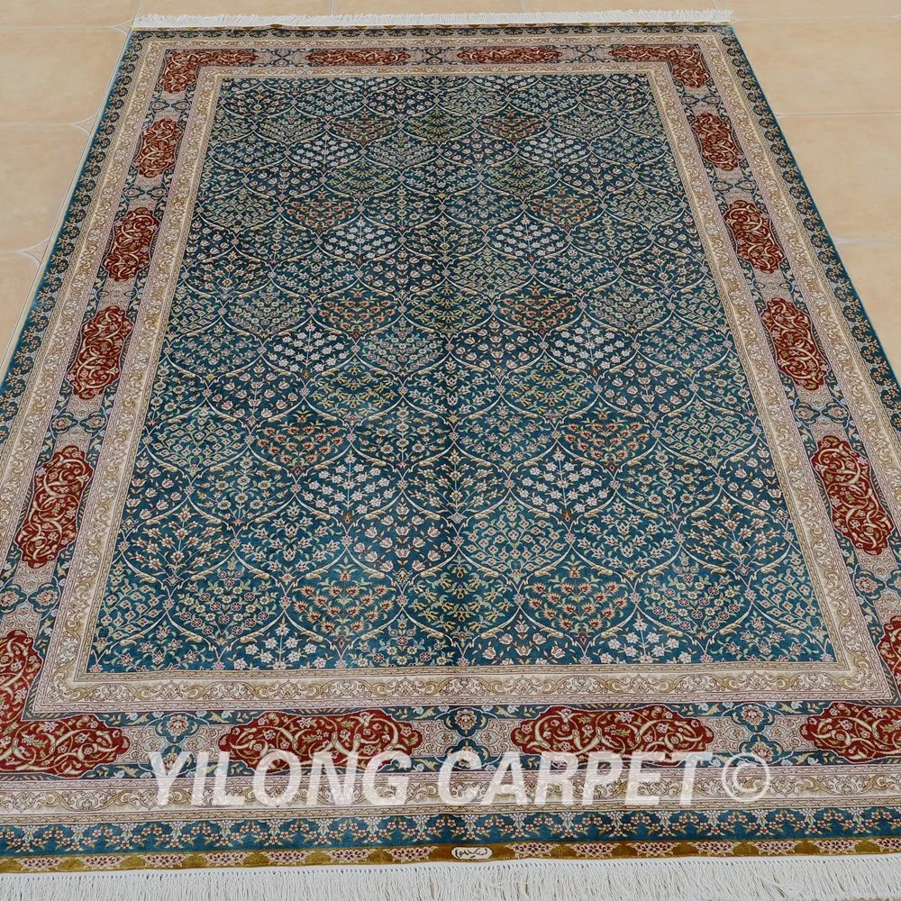 Yilong 6'x9 ковры ручной работы прямоуголным синий Хереке дизайн шелковый ковер ручной работы(0295