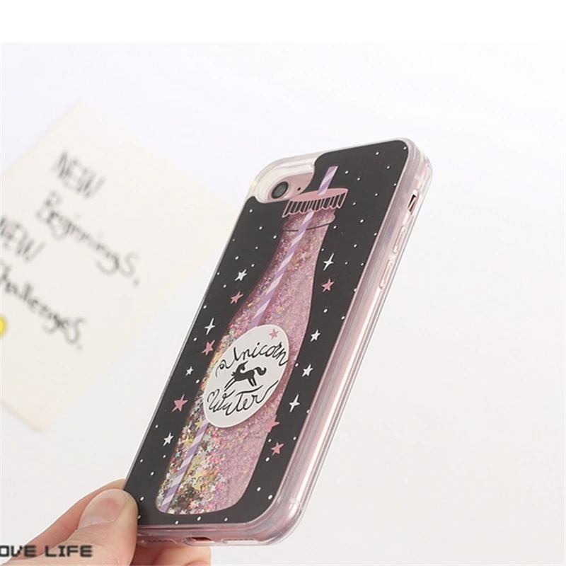 Drink bottle Unicorn quicksand Case for iphone X 7 7Plus Dynamic liquid glitter Case For iphone 6 6s  6Plus 8 8plus