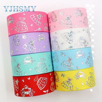 

YJHSMY G-18507-167 25mm 10 yard laser Silver cute cartoon love Printed grosgrain ribbon DIY handmade headdress wedding gift wrap