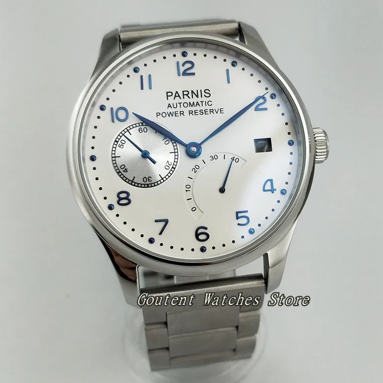 

43mm Parnis Date White Dial Steel Power Reserve ST2530 Automatic Men Watch
