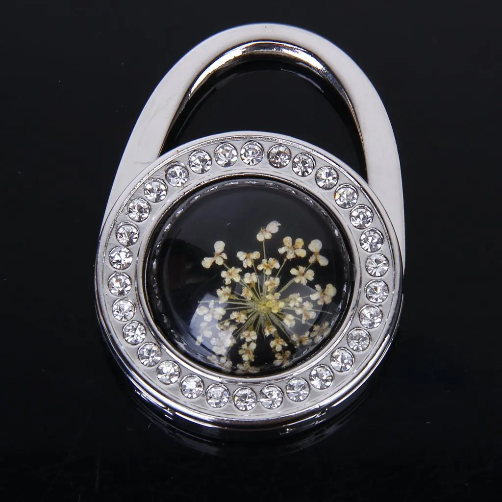 

Pressed-Flower Pattern Round Rhinestone Bag holder Handbag Folding Hanger Hook