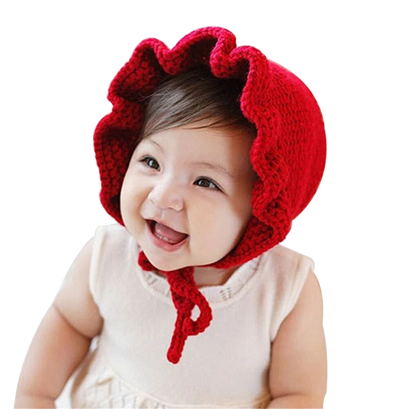 Cute Newborn Baby Infant Handmade knitted Hats Ear Caps Solid Girls