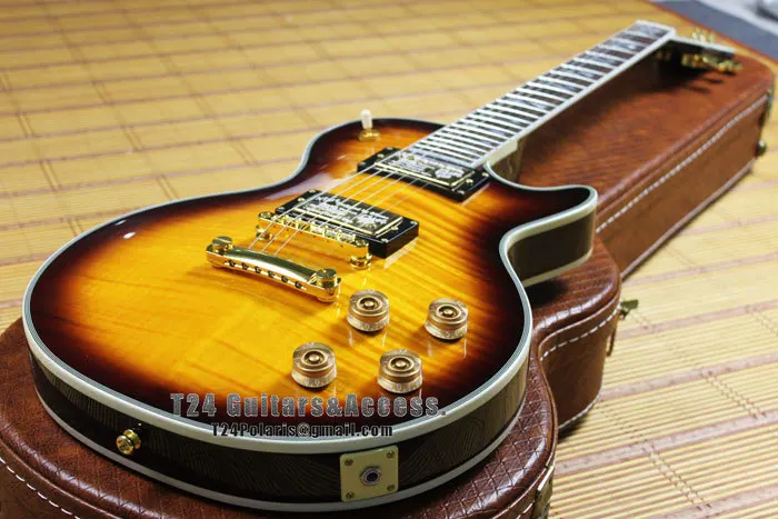 

Top Quality Custom Shop Limited Custom Supreme Electric Guitar Sunburst Tiger Flame Mahogany Body Gold Hardware