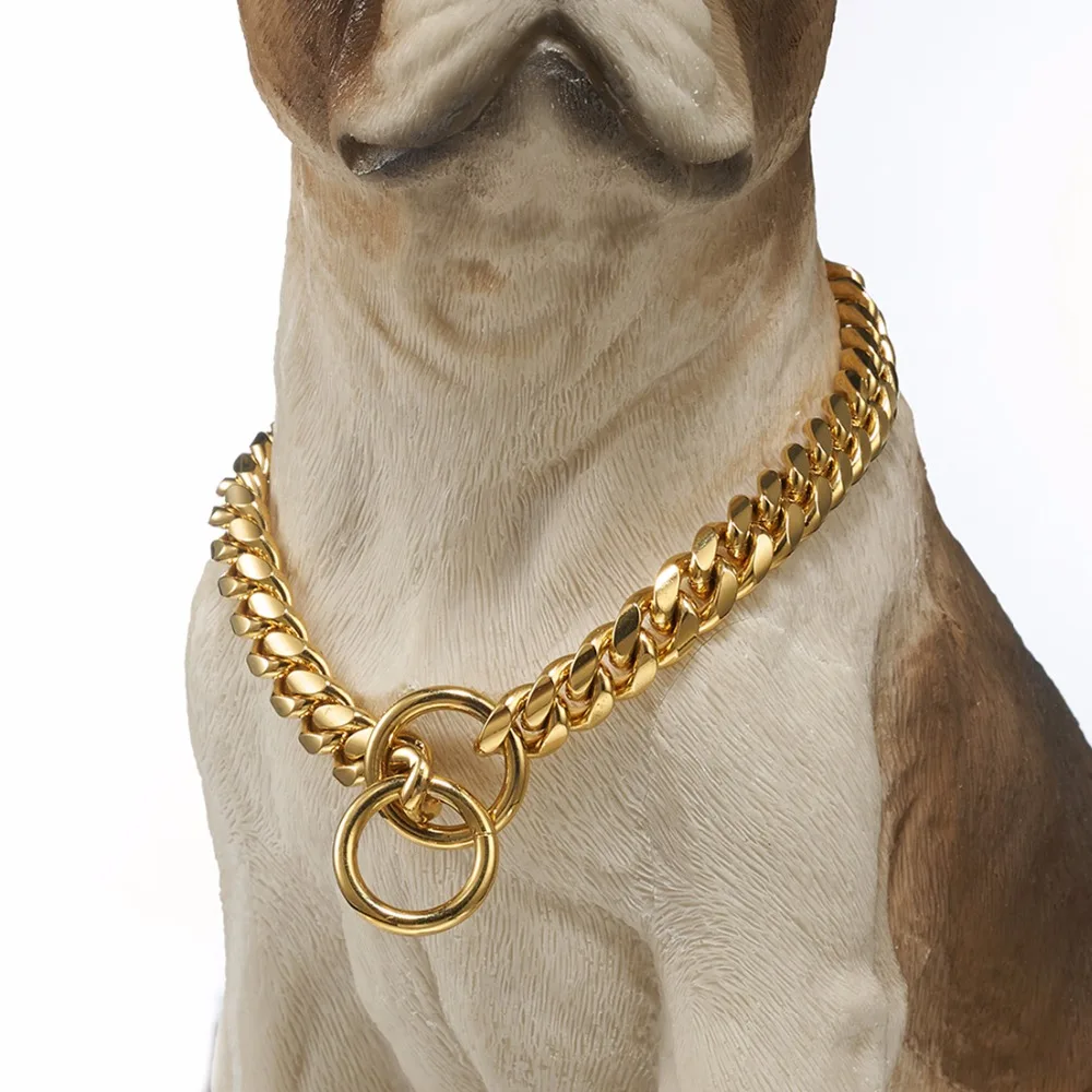 Slip Collars For Dogs Gold 10/12/14/16mm Wide Strong Gold Stainless Steel Slip Dog Collar