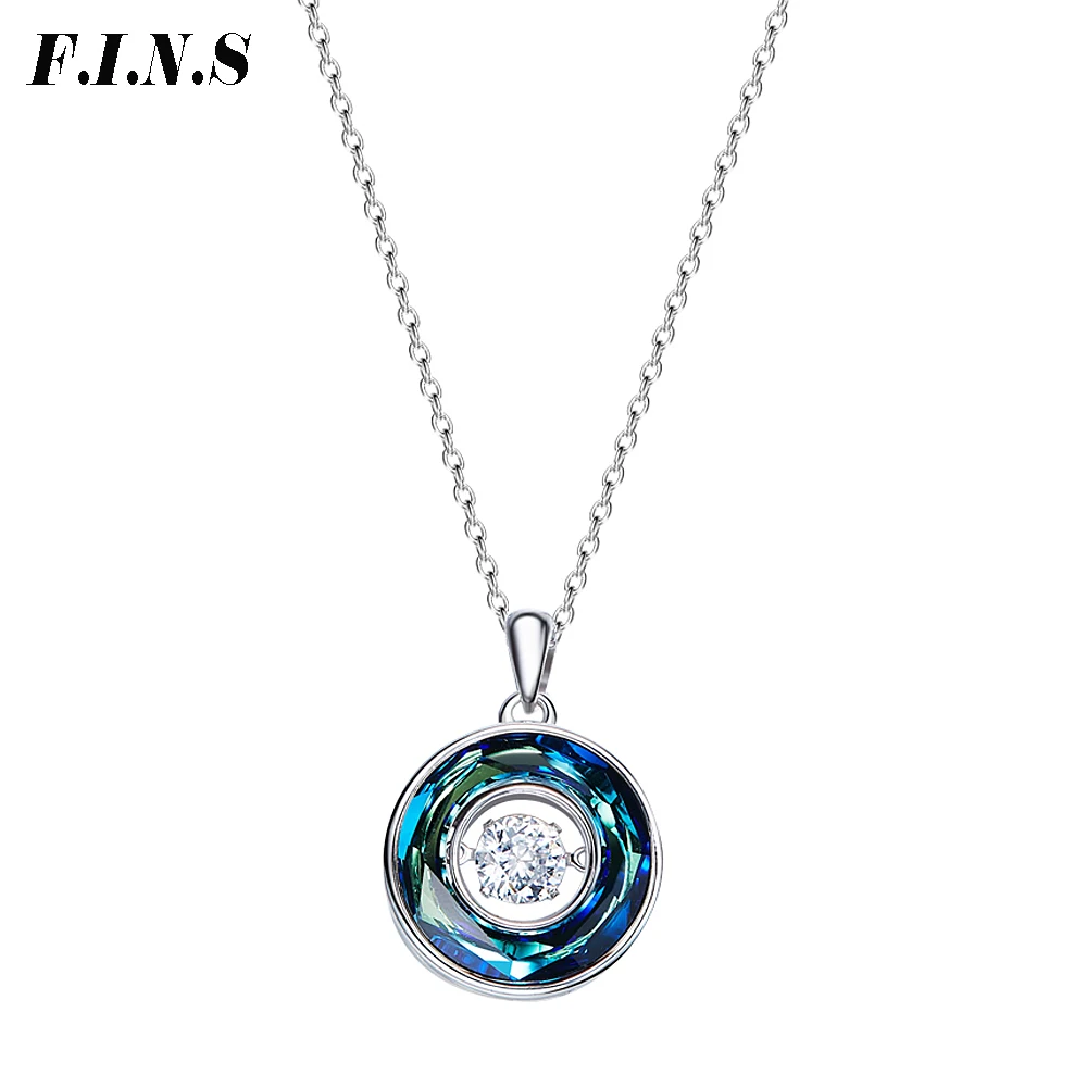 

F.I.N.S Casual Style Round Dancing Stone Necklaces Pendants 925 Silver Jewelry Purple Blue Crystal Necklace Women Gift