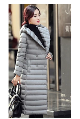 Новая зимняя Женская легкая пуховая куртка, длинное пуховое пальто, Дамский Тонкий пуховик размера плюс, белая пуховая куртка, пальто с капюшоном, женские куртки WZ107 - Цвет: Серый