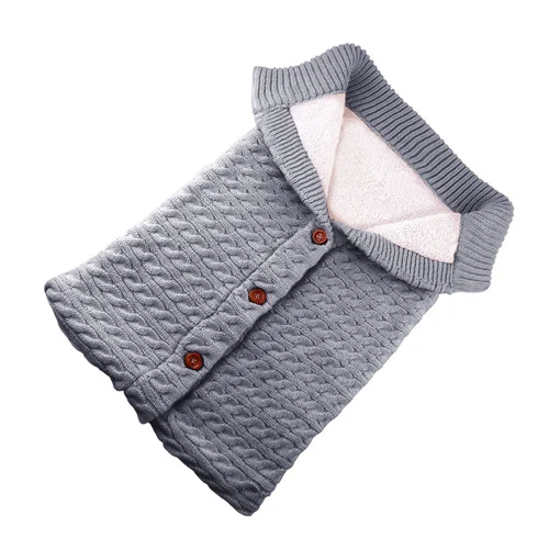 Зимние теплые детские одеяла с пуговицами, вязаный крючком свитер, толстый теплый для детской коляски, пеленка для новорожденных, спальный мешок - Цвет: Серый