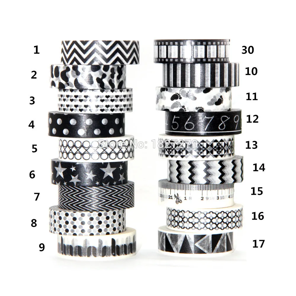 

1X 15mm Tape Black White set Dot,Flower,Star Print Scrapbooking DIY Sticker Decorative Masking Japanese Washi Tape Paper 0m