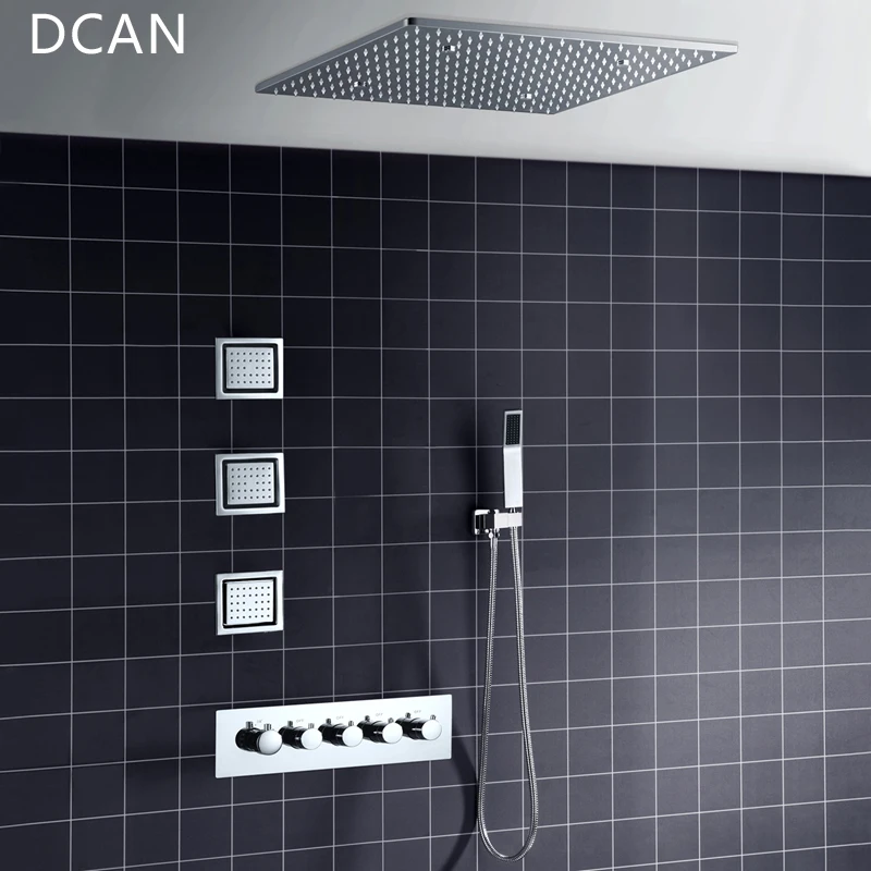  Big 20 Inch Overhead Ceiling LED Rain Spa Shower Head Set Bathroom 5 Function Temperature Controlle - 32839844130