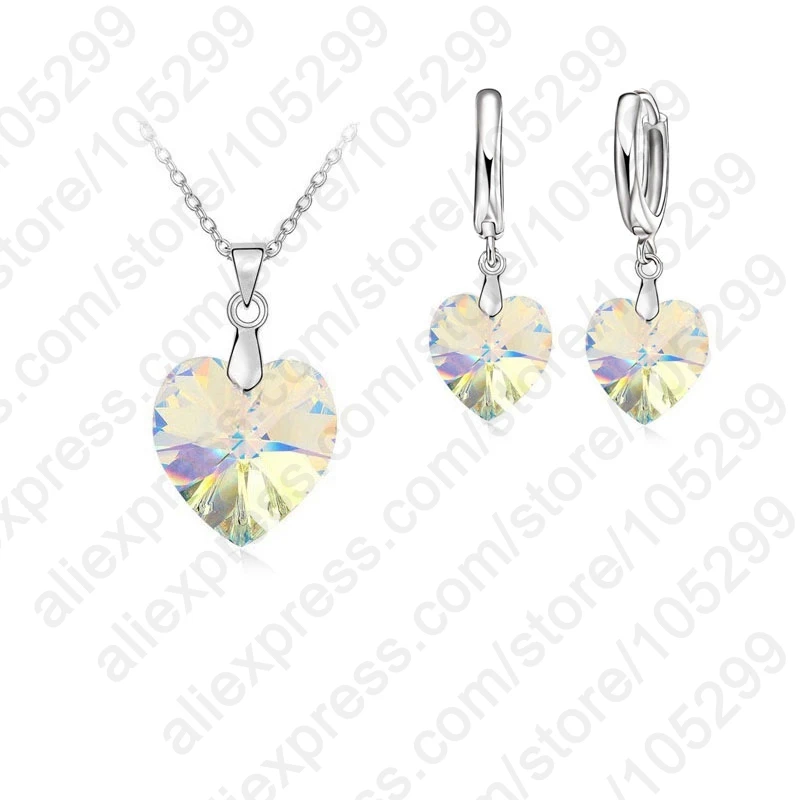 One-Set-Austrian-Crystal-925-Sterling-Silver-Jewelry-Heart-Pendant-Necklaces-Lever-Back-Earrings-Woman-Accessories (2)