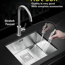 Роскошная труба балкон кухня ручная раковина одинарная мойка 304 из нержавеющей стали стрейч кран Горячая 380x340 мм