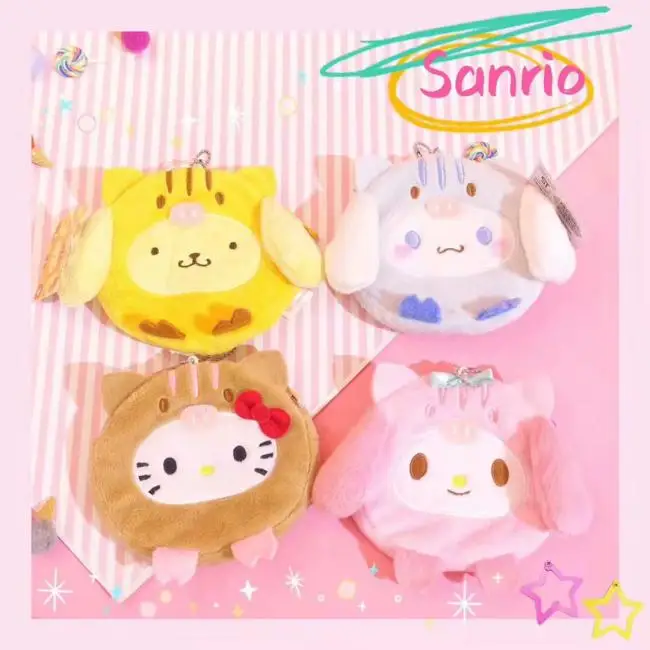 Sanrio, Hello Kitty My Melody Cinnamoroll Pom pomparin плюшевые сумки для монет Kawaii милый кошелек карта брелок сумка для девочек Подарки