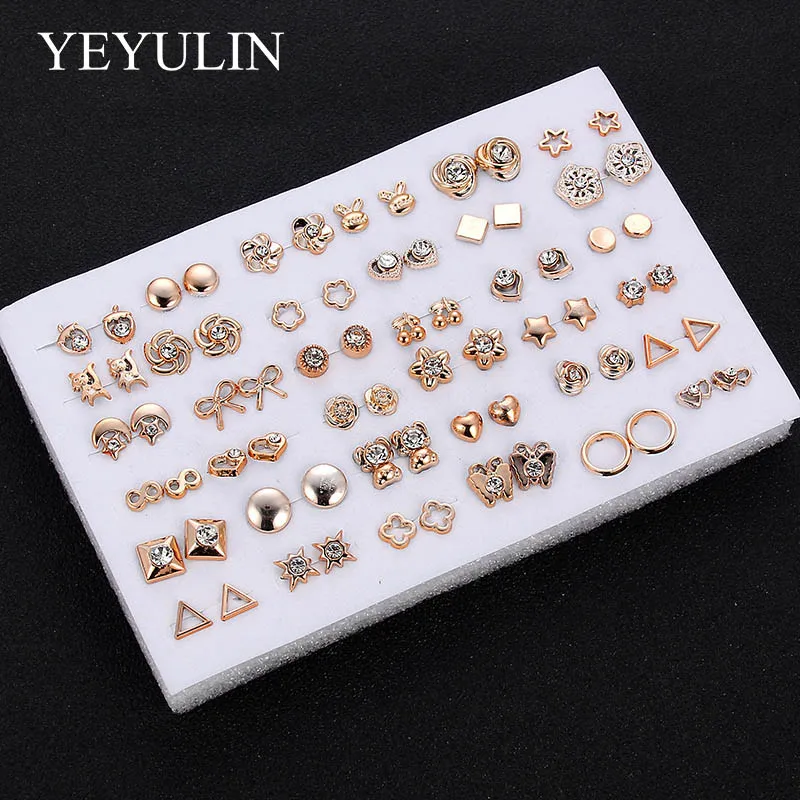 36Pairs/18pairs Earrings Mixed Styles Rhinestone Sun Flower Geometric Animal Plastic Stud Earrings Set For Women Girls Jewelry