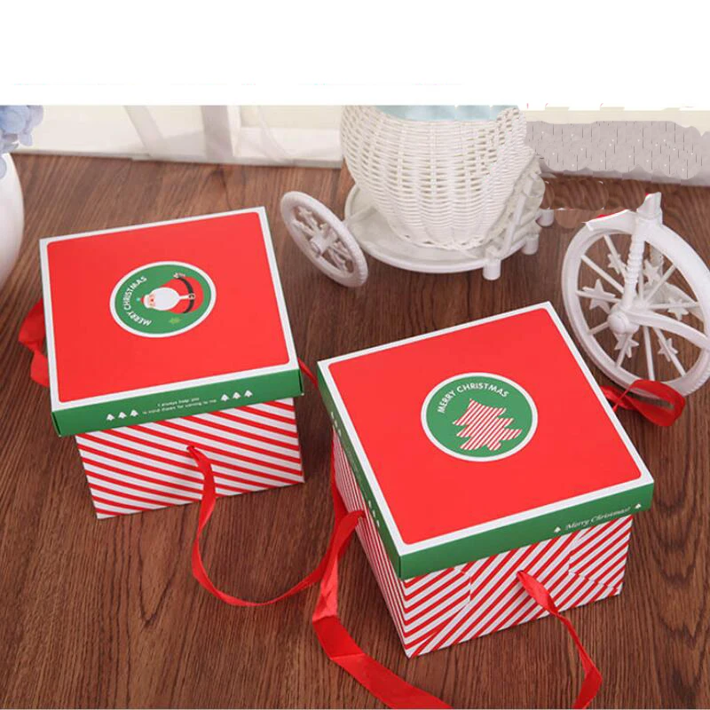 

10pcs/lot Large Hard Paper Christmas Gift Box Xmas Dessert Cookie Bags Hand Box Wedding Christmas Gift Decorations