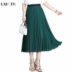 LXMSTH элегантная шифоновая юбка женская эластичность плиссированные юбки лето 2019 Новое поступление Модная женская длинная юбка в богемном