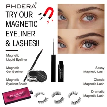 PHOERA Magnetic Eyeliner Eyelashes Kit 3D Eyelashes Gel Liquid Eyeliner with False Lashes Eyeliner Brush Reusable Falses Eyelash