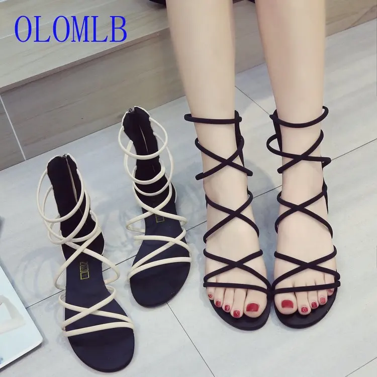 

OLOMLB Gladiator Sandals Women Open Toe Buckle Footwear Flip Flop Flat Sandals Female Casual Shoes Woman Sandalias mujer 2019
